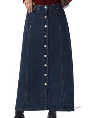 High Waisted Long Denim Skirt Button Down Maxi Jean Skirt with Pockets